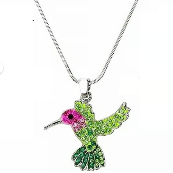Cute Hummingbird Colorful Crystal Bling Fashion Necklace - Picture 1 of 2